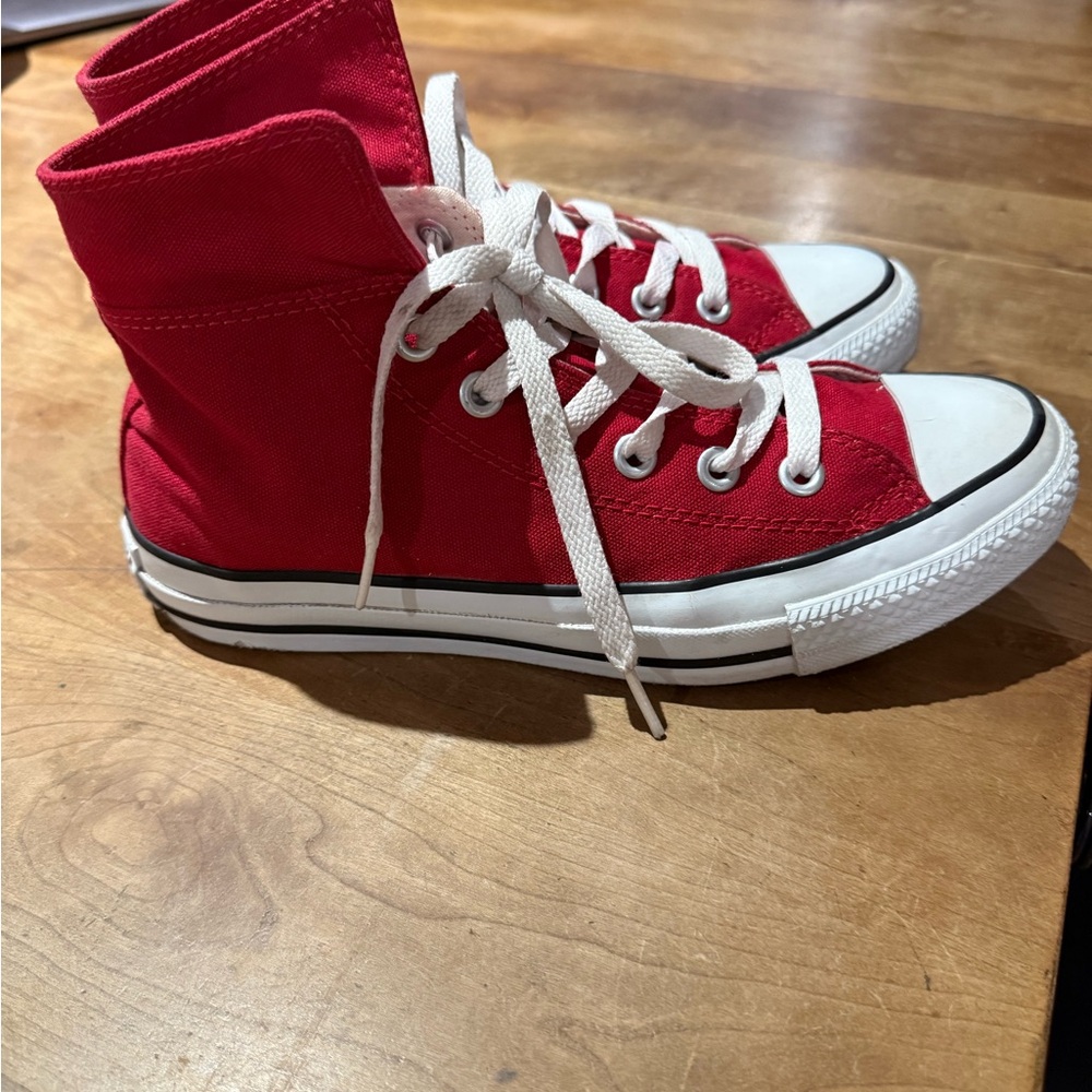 Red and White High-Top Sneakers with Canvas Upper